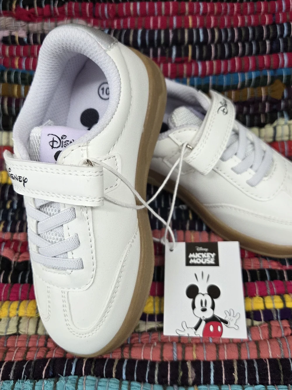 Disney Toddler Sneakers White Silver with Tan Sole
